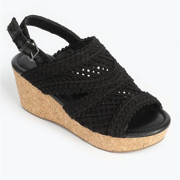 Maurices SuperCush Charlotte Crochet Cork Wedge In Black Women’s Size 9 NWT - Picture 1 of 9